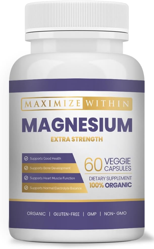 Magnesium Extra Strength Supplement – 600mg γλυκινικό μαγνήσιο – Υποστηρίζει την υγεία των οστών, τη λειτουργία των μυών – Vegan, μη ΓΤΟ – 60 κάψουλες