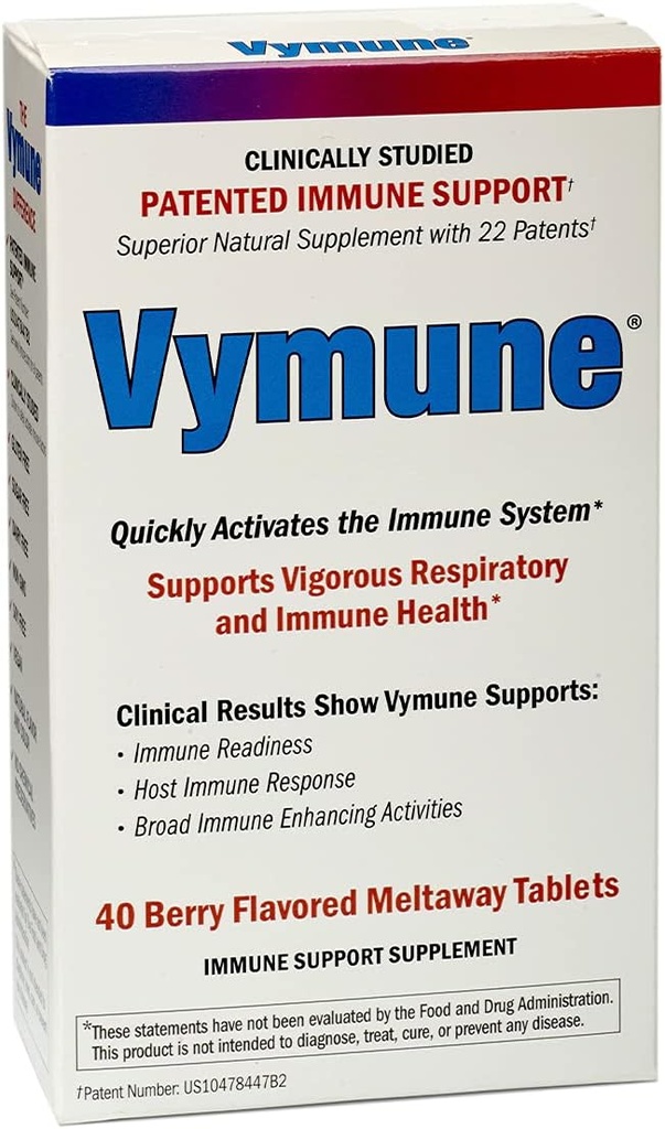 Vymune Amino- Acid Advanced Immune Support Supplement with Powerful Amino Acids Taurine, Lysine and Thereonine Meltaway Tablets, Berry Flavored – για Ενήλικες (800mg Βιταμίνη C, 40ct.)