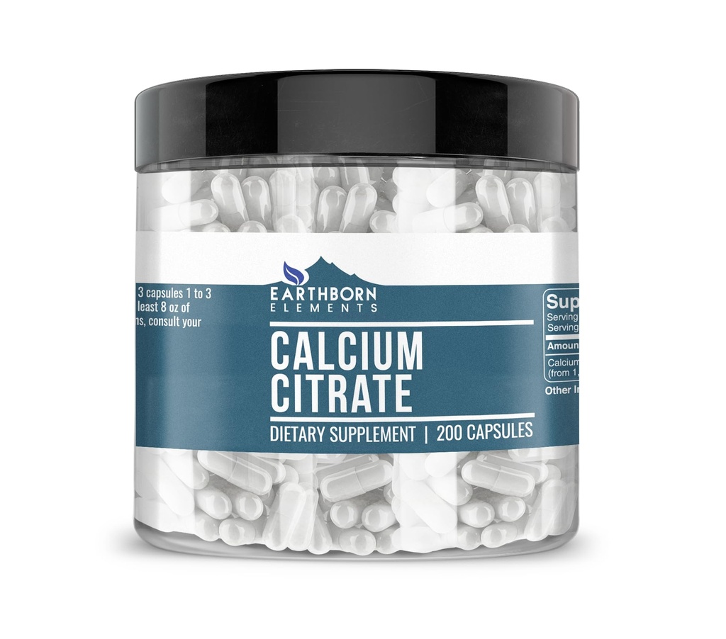 Earthborn Elements Calcium Citrate 200 Κάψουλες, Καθαρό & Μη αραιωμένο, Χωρίς Πρόσθετα