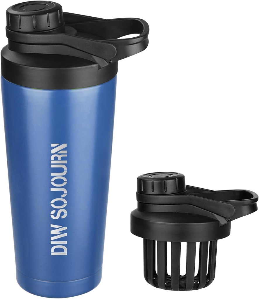 DIW 24 oz Shaker μπουκάλι, Αδιάβροχη φιάλη με ανοξείδωτο χάλυβα Mix με το θόρυβο-ελεύθερο σχεδιασμό, Μονωμένο κύπελλο αναδευτήρα μετάλλων για τις πρωτεΐνες μείκτες και προ προπόνηση, Gym Shaker Κύπελλο (Ναυτικό μπλε)