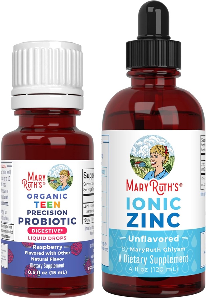 MaryRuth Organics Probiotic ακρίβειας για εφήβους (Raspberry) & ψευδάργυρος σταγόνες 