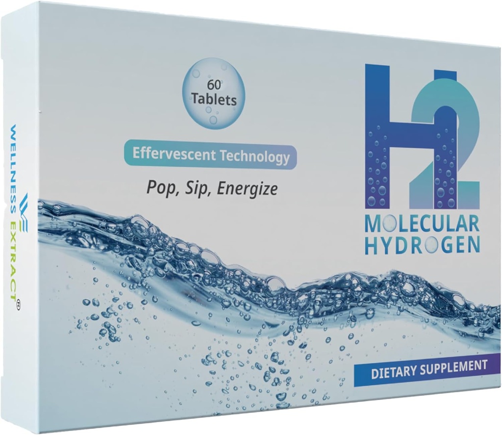 Wellness Extract H2 Molecular Hydrogen Water Tablets with effervescent Technology for Healthy Hydration, Optimal Energy, and Metabolism Support; 8 PPM. (60, Unflavored)