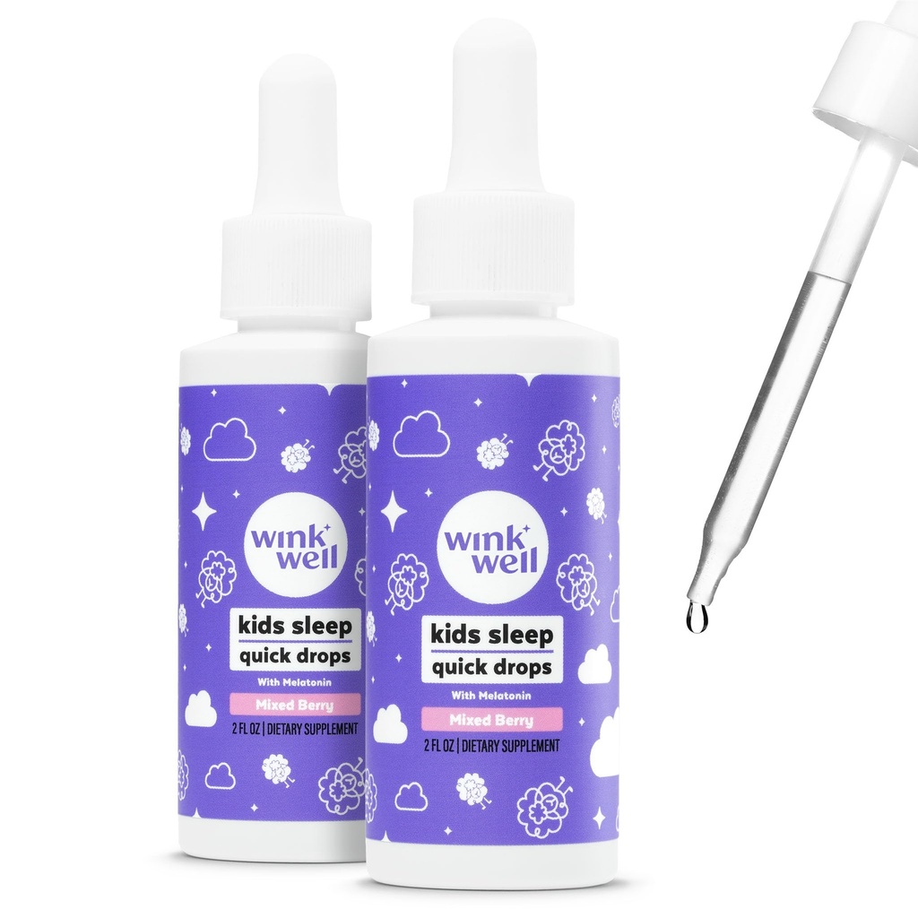 Wink Well Kids Σταγόνες υγρής μελατονίνης, Φυσικές σταγόνες μελατονίνης για παιδιά με 1mg ανά υπηρεσία υγρής μελατονίνης για παιδιά, χωρίς φάρμακα και χωρίς κρέμα (2 Pack)