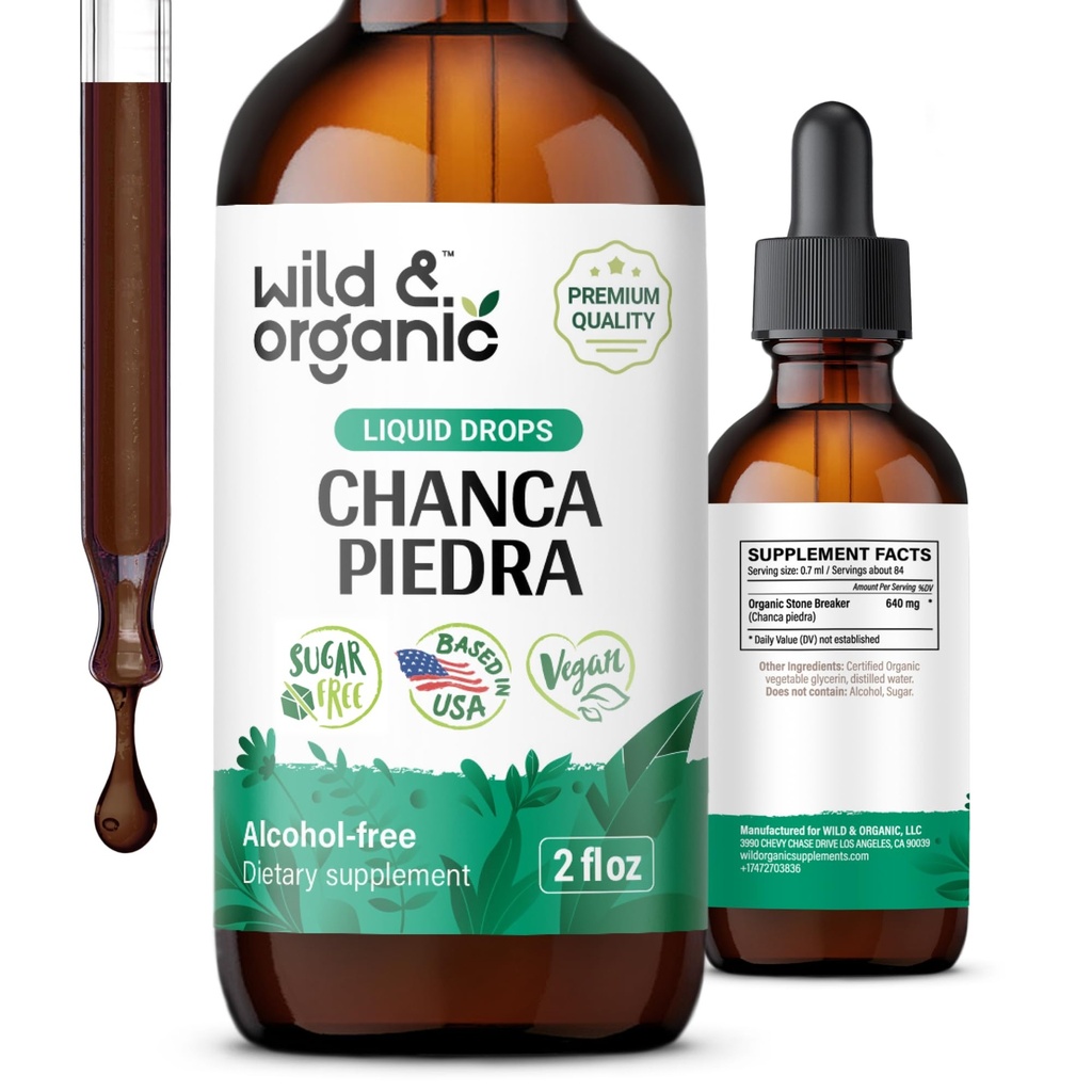Wild & Organic Chanca Piedra Stone Breaker Drops - Kidney Stones & Gallbladder Support - Chanca Piedra Extract Supplement - Fast Absorption - Add to Tea Tincture - Vegan, Sugar & Alcohol-Free - 2 oz
