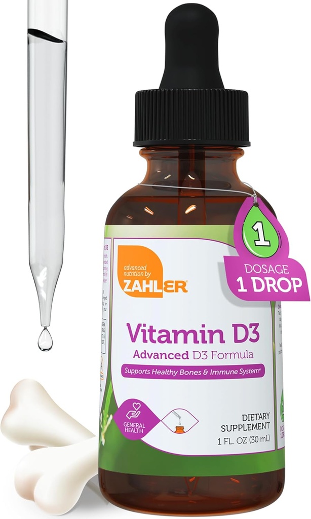 Zahler Liquid Vitamin D3 1000 IU συμπλήρωμα ενηλίκων για γυναίκες και άνδρες χορτοφάγους Kosher Μη Γλουτένη Χωρίς βιταμίνη D3 σταγόνες (1 fl oz)