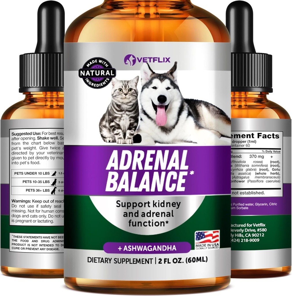 Pet Adrenal Υποστήριξη για σκύλους & γάτες - Κατασκευάζεται στις ΗΠΑ - Θεραπεία για σκύλους - Γάτα & συμπλήρωμα για τα νεφρά Υποστήριξη - 2 fl Oz