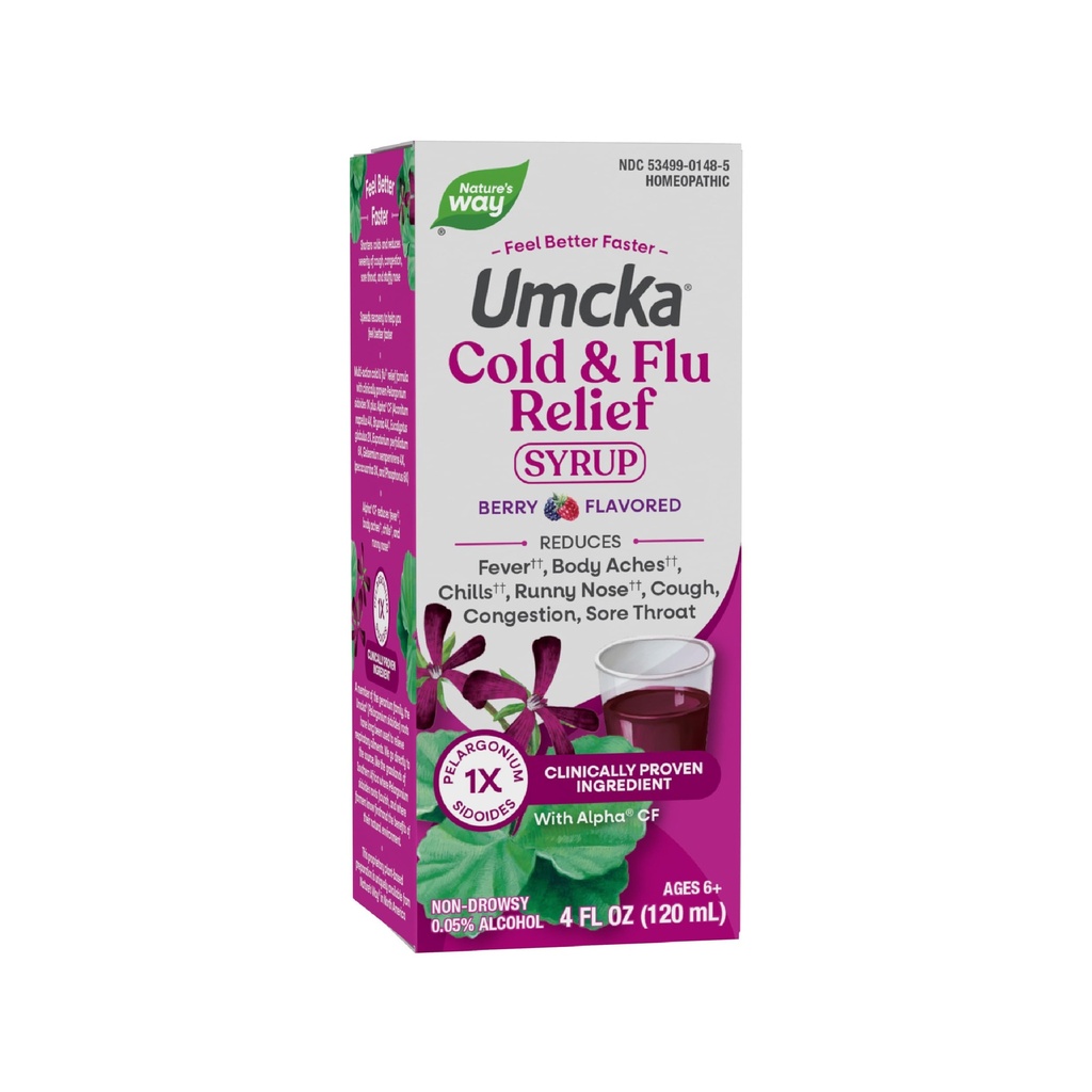 Τρόπος της φύσης Ψυχρό+Flu Relief Syrup, Umcka, Πυρετός*, Πονηρό Λαρύγγι, Βήχας, Συμφόρηση, Σωματικό Άχη*, Ομοιοπαθητικά, Φαινυλεφρίνη Χωρίς, 0,05% Αλκοόλ, Berry Γεύση, 4 Fl Oz (Packaging May Vary)