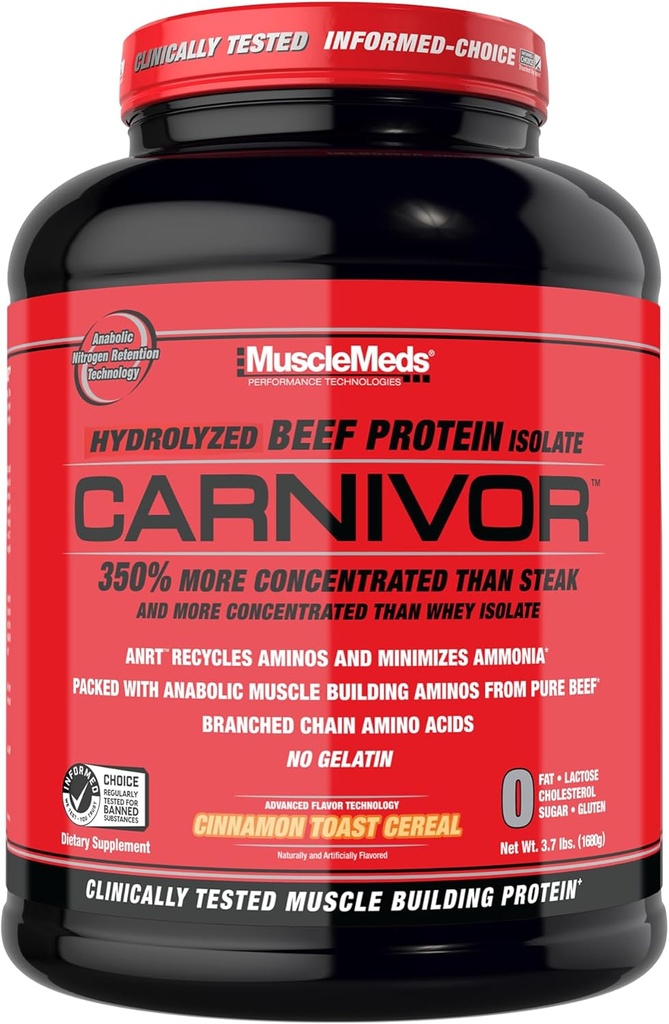MuscleMeds Carnivor Beef Protein Isolate, 0 Lactose, 0 Sugar, 0 Fat, 0 Cholesterol, Cinnamon Toast Cereal, 4 Lb, 56 Servings