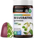 BIO KRAUTER Resveratrol Gummies - 1000 mg Δύναμη - 60 Vegan Chews - 98% Pure Trans Resveratrol συμπλήρωμα - Αντιοξειδωτική υποστήριξη