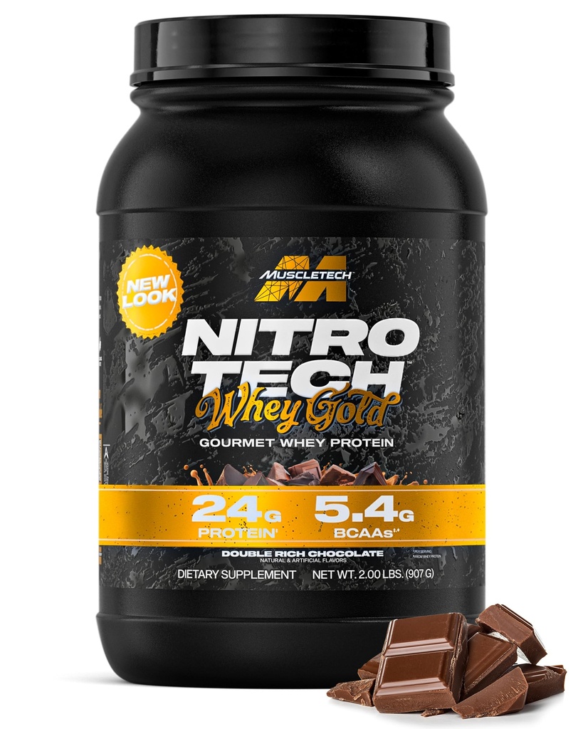 Muscletech Whey Protein Powder (διπλό πλούσιο σοκολάτα, 2LB) - Nitro-Tech Whey Protein Isolate Smoothie Mix for Lean Muscle & Recovery - 24g Whey Gold for Women & Men - Packaging May Vary