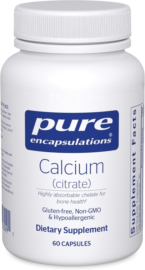 Pure Encapsulations Calcium (Citrate) - Supplement for Bone, Teeth, Colon, and Cardiovascular Health Support* - with Premium Calcium Citrate - 60 Capsules