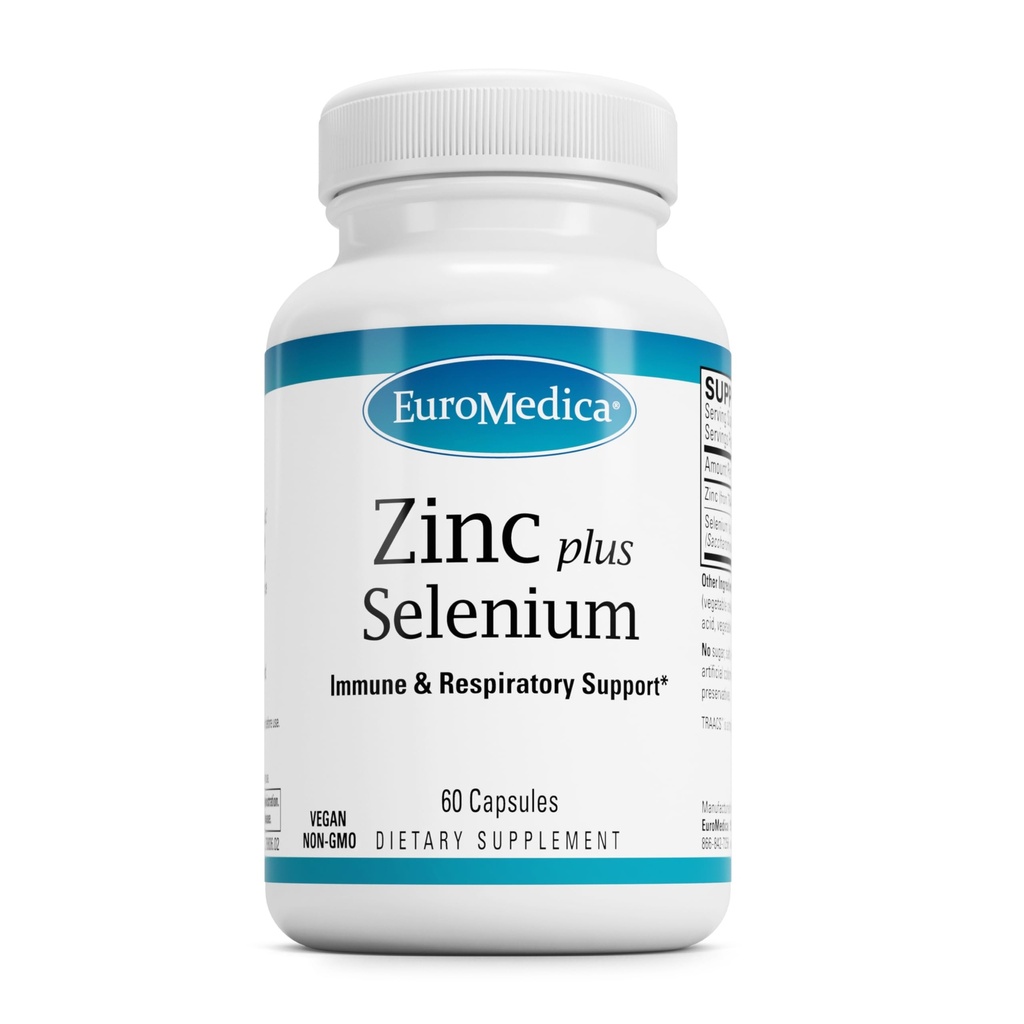 EuroMedica Zinc Plus Selenium - Συμπλήρωμα Υποστήριξης Ανοσοποιητικής & Αναπνευστικής Υγείας - Συμπλήρωμα Ορυκτού με Χηλικό Διγλυκινικό Ψευδάργυρο - Φόρμουλα με Σελήνιο για Κυτταρική Υγεία - 60 Κάψουλες
