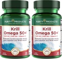 Purity Products Krill Omega 50 (Krill + Fish Oil Blend 1000mg + Astaxanthin 500mcg + Phospholipids 200mg + Vitamin D 500 IU) - 60 Mini Softgels (Pack of 2)
