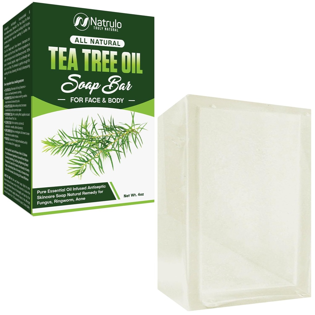 Tea Tree Oil Soap Bar για το πρόσωπο και το σώμα, 4oz – Αντιμυκητιασικό Αντισηπτικό Φυσικό Remedy Skin Cleanser – Αμιγές Αιθέριο Έλαιο Εμπλουτισμένο Skincare Καθαρίζοντας Αντιμυκητιασικό Μπαρ Σαπούνι για το Fungus, Ringworm, Acne