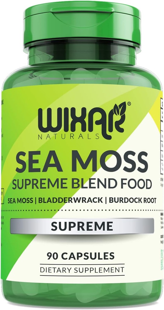 Organic Sea Moss Capses - Bladderwrack με Burdock Root Caps - Irish Seamoss Pills - Ισχυρότερο Than Sea Moss Gel - Dr Sebi Inspired - Raw Sea Moss Powder - Irish Moss (90 Caps)