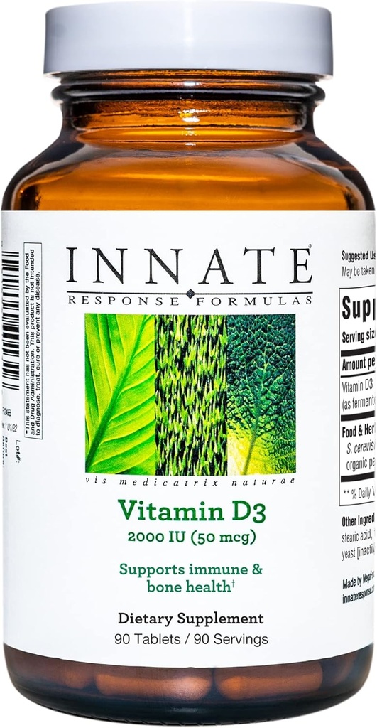 INNATE Response Formulas Vitamin D3 2000 IU (50 mcg) - Συμπλήρωμα βιταμίνης για την υποστήριξη του ανοσοποιητικού και της υγείας των οστών - Χορτοφαγικά, μη ΓΤΟ, και Kosher - Made Without 9 Food αλλεργιογόνα - 90 tablets (90 Servings)