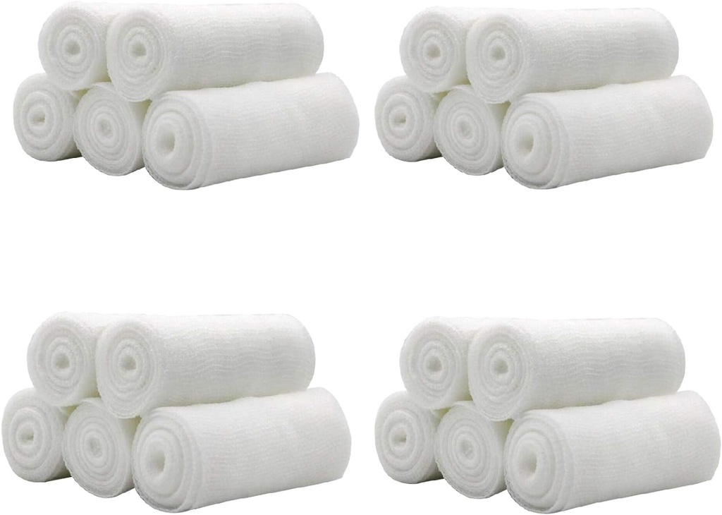 Τρώγοντας Biting 20 Rolls 4 ιντσών x 4.92 Yards Rolled Gauze Stretch Bandage/Ιατρικός βαθμός Στείρα πρώτης βοήθειας φροντίδας από βαμβάκι Ply/Strugged Gauze Bandage Rolls with Medical Tape