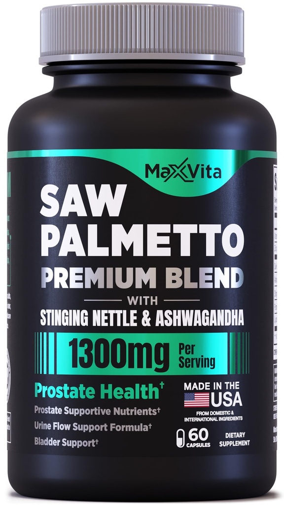 MaxVita Prostate Premium - Saw Palmetto for Men, Stinging Nettle, Ashwagandha, Lycopene, Bladder & Urinary Relief, Prostate Supplement for Men, 60ct