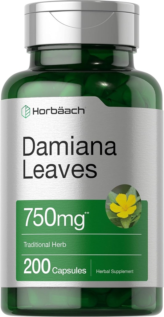 Horbäach Damiana Leaf 750mg | 200 Capsules | Non-GMO, Gluten Free Supplement