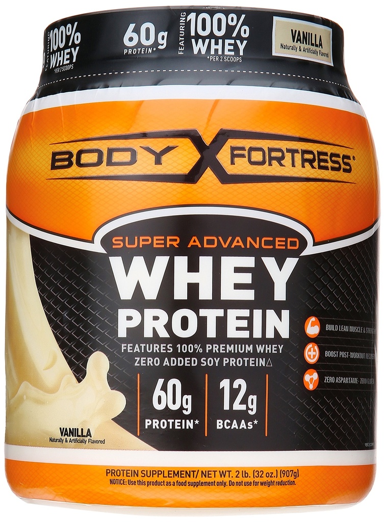 Φρούριο σώματος Super Advanced σκόνη πρωτεΐνης Whey, Plus Creatine και Γλουταμίνη, Χωρίς γλουτένη, Βανίλια, 32 ουγγιά (2lb)