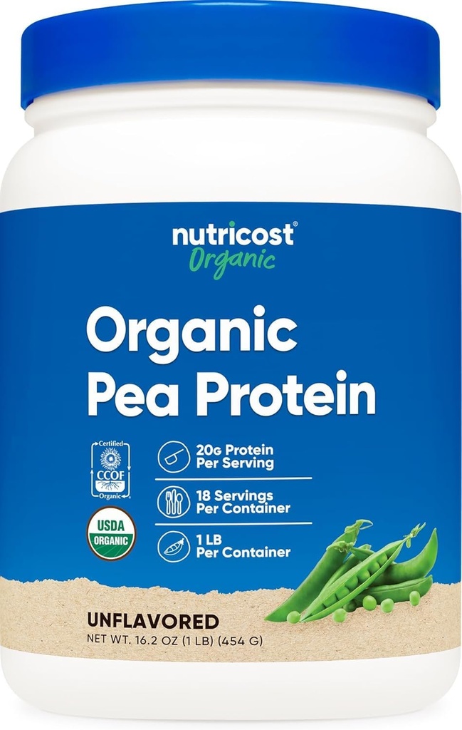 Nutricost Organic Pea Protein Powder (1 LB) Unflaved - Πιστοποιημένο USDA Organic, Protein from Plants, Vegetarian Friendly, Gluten Free, Μη ΓΤΟ