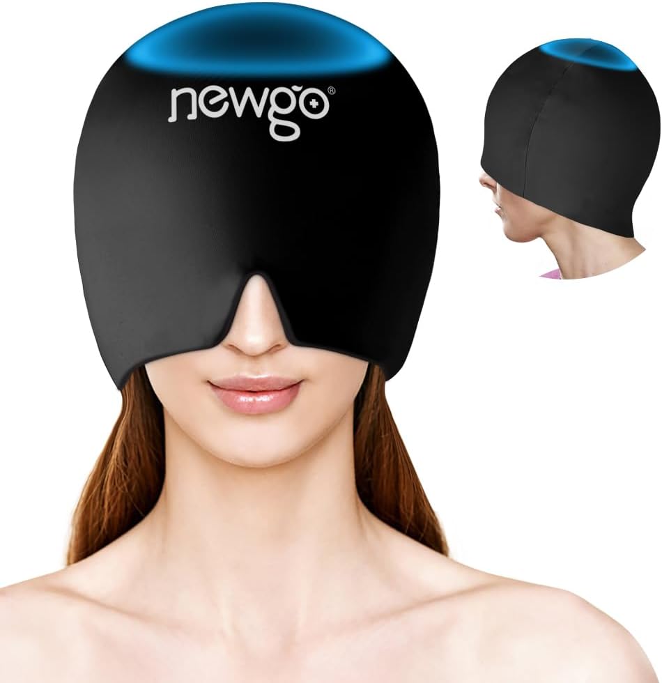 NEWGO Migraine Relief Cap Headaches Ice Cap with Top Coverage, Hot and Cold Therapy, Migraine Headache Relief Cap for Tension, Stress & Hangover