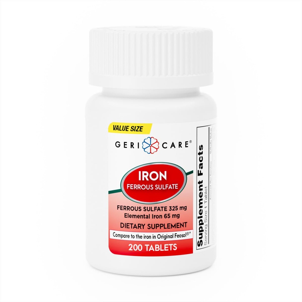GeriCare Ferrous Sulfate δισκία 325mg, Elemental Iron 65 mg High Potency Iron Supplement 