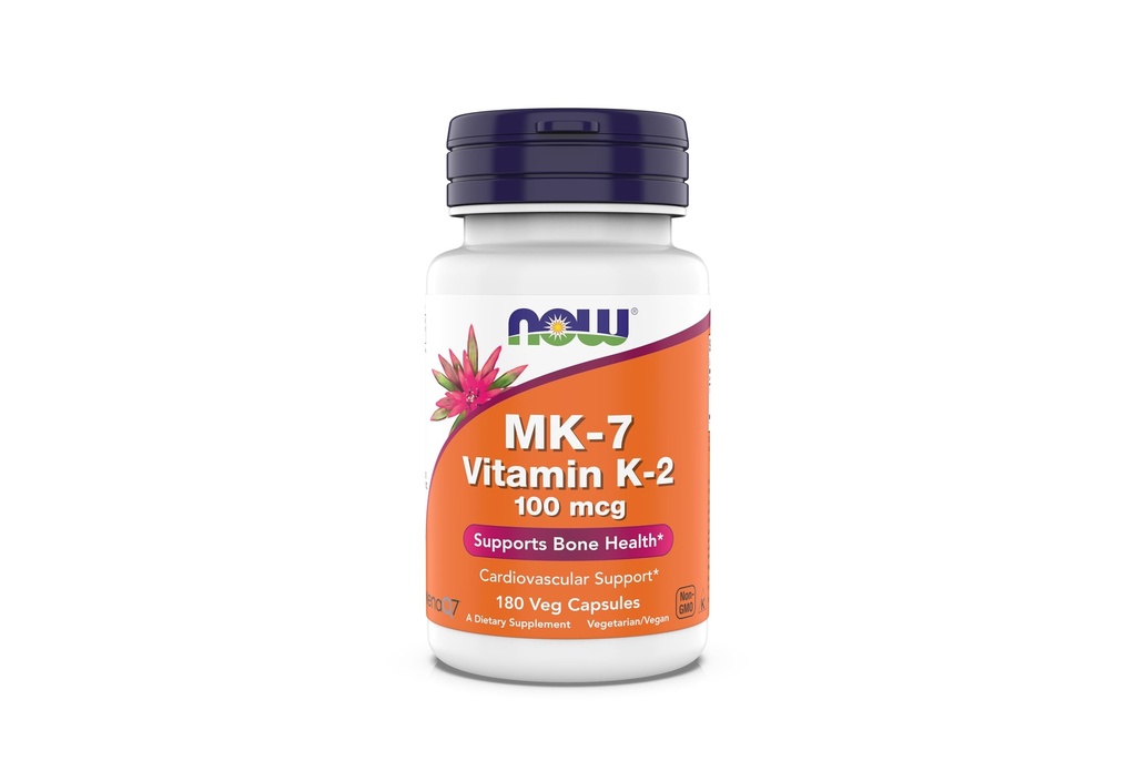 Τώρα Συμπληρώματα, MK-7 Βιταμίνη K-2 100 mcg, Καρδιαγγειακή Υποστήριξη *, Υποστηρίζει την υγεία των οστών *, 180 κάψουλες Veg