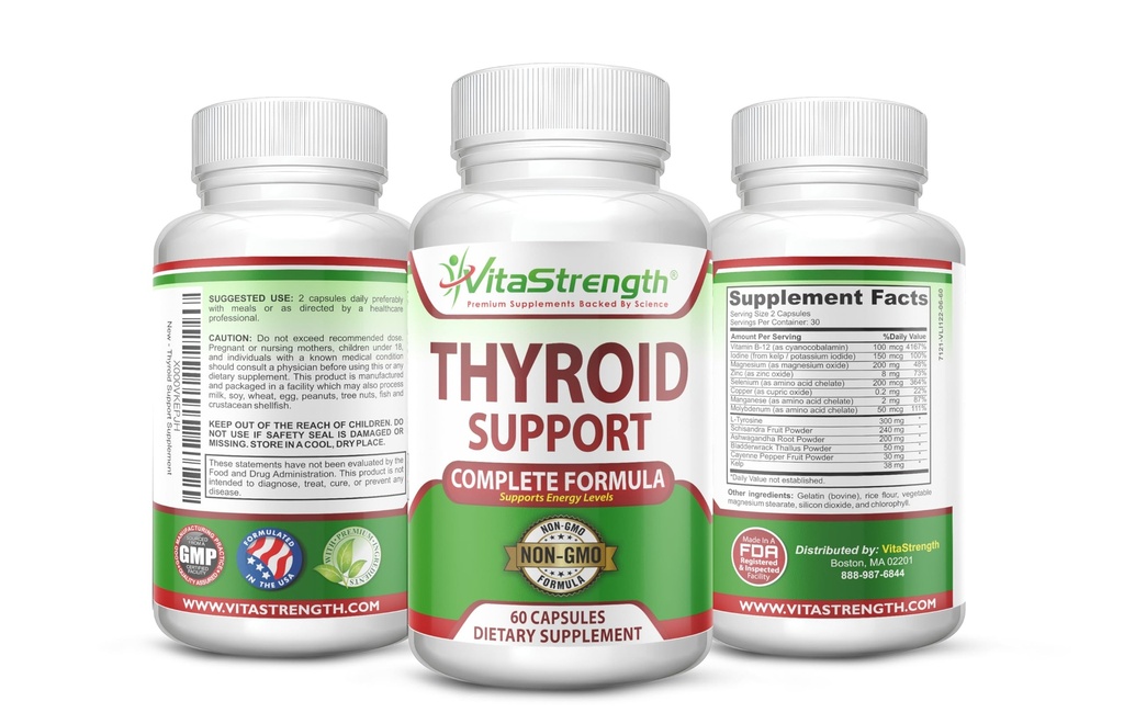 Υποστήριξη Thyroid - Πλήρης Φόρμουλα για την υποστήριξη των ενεργειακών επιπέδων με ιώδιο, Bladderwrack, Kelp, B12 & More- Thyroid Ενέργεια: Boost T4 to T3 συμπλήρωμα - μη-GMO