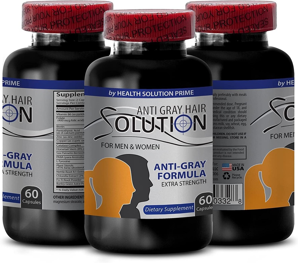 Gray Hair Reversal Χάπια - συμπλήρωμα βιοτίνης - Anti Gray Hair Solution - Ενέργεια Βιταμίνη, συμπλήρωμα βιοτίνης, προϊόντα ανάπτυξης μαλλιών, Βιοτίνη για Gray Hair Prevention, φυσικά προϊόντα μαλλιών, 1 Bot 60 Caps