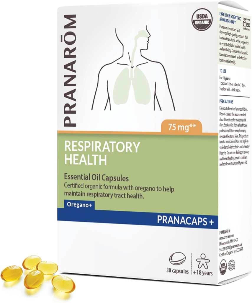 Pranarom - Αναπνευστική υγεία Pranacaps με αιθέριο έλαιο Orγανης & λεμονιού - 30 κόμης