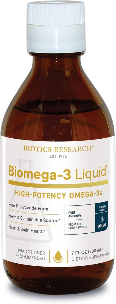 Biotics Research Biomega 3 LiquidTM Εξαιρετικά συμπυκνωμένο Omega 3 Fish Oil Liquid, Sustainable Soured, Traceable, Pure 2490 mg EPA DHA 3 Λιπαρά Οξέα ανά TSP 1040 mg DHA 7 FL Ουγγιά 200ml 40 SVG