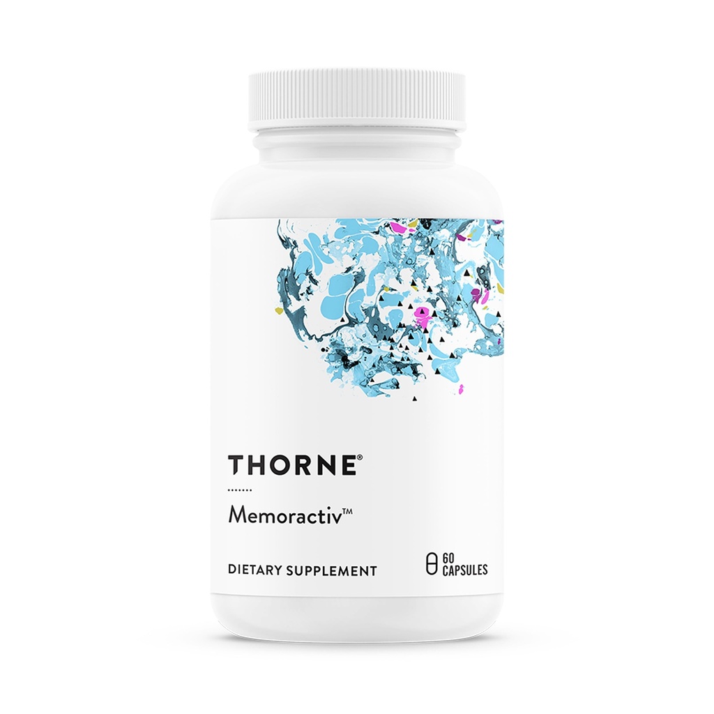 THORNE - Memoractiv - Nootropic Brain Συμπληρωματικό για Εστίαση, Δημιουργικότητα και Συγκέντρωση - Ashwagandha, Ginkgo, Lutemax, Bacopa, Pterostilbene - Χωρίς γλουτένη, Γαλακτοκομικά Χωρίς* - 60 Κάψουλες - 30 Σερβιέτες