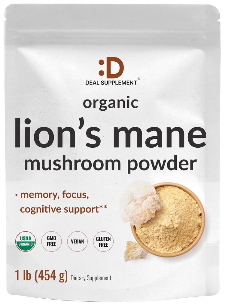 DEAL ΣΥΜΠΛΗΡΩΜΑ Βιολογικά Λιοντάρια Mane Mushroom Powder Supplement, 1.500mg ανά υπηρεσία, 1lb – Active Fruiting Body & Mycelium Extract – Natural Brain Nootropic & Immune System Booster – Μη ΓΤΟ