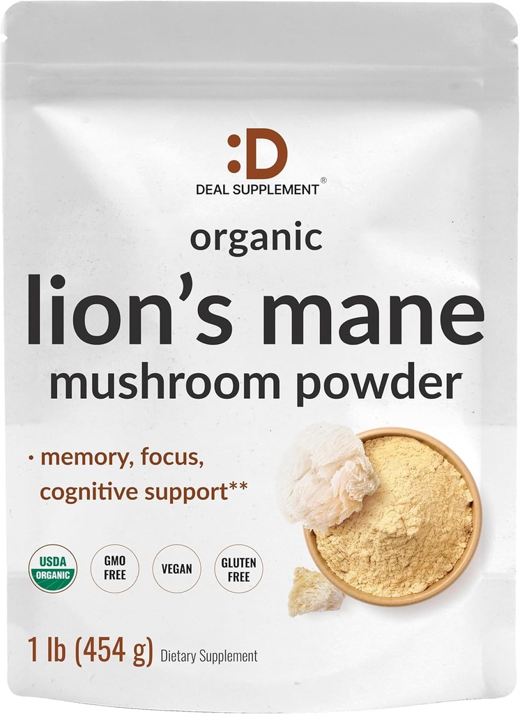 DEAL ΣΥΜΠΛΗΡΩΜΑ Βιολογικά Λιοντάρια Mane Mushroom Powder Supplement, 1.500mg ανά υπηρεσία, 1lb – Active Fruiting Body & Mycelium Extract – Natural Brain Nootropic & Immune System Booster – Μη ΓΤΟ