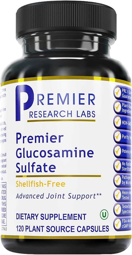 Premier Research Labs Glucosamine Sulfate - Shellfish Free Glucosamine Sulfate Capsules for Joint Support, Connective Tissue Health, 750 mg Per Serving, Vegan Friendly - 120 Vegetarian Capsules