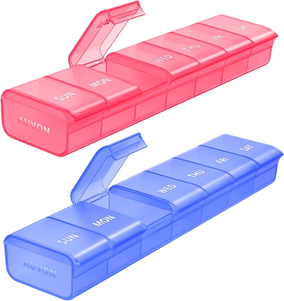 AUVON 2 Pack Weekly Pill Organizer, Διπλό-χρώμα μεγάλη θήκη χάπι για πολλά χάπια παρακολούθησης, κουτί χάπι 7 ημέρα για το ταξίδι, δοχείο χάπι για το σπίτι Χρήση για να κρατήσει βιταμίνες, συμπληρώματα, φάρμακα