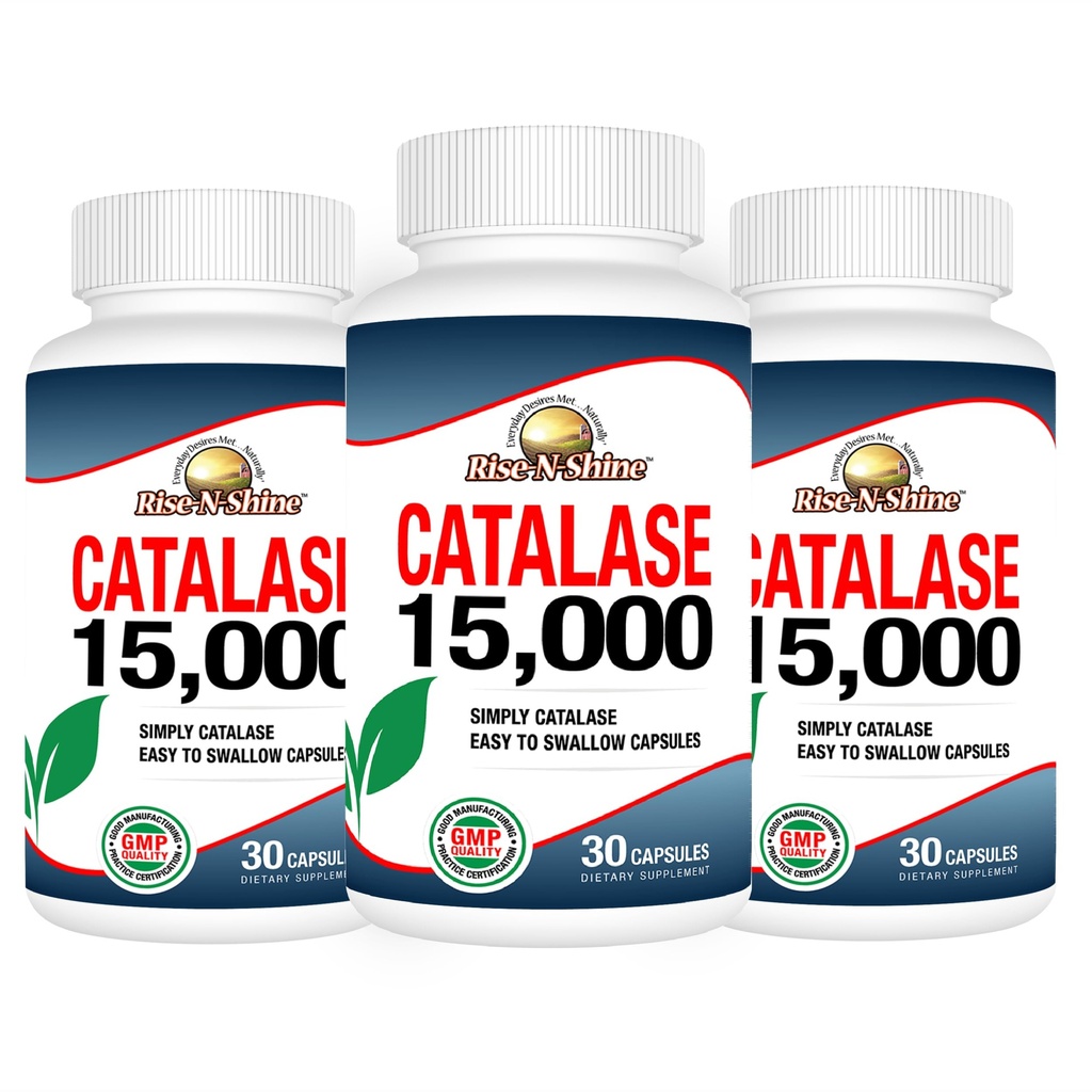 Rise-N-Shine Catalase Συμπλήρωμα 15.000 - Ισχυρό αντιοξειδωτικό ένζυμο για την υγεία των μαλλιών - Συμπληρώματα μαλλιών για Ισχυρά μαλλιά - 90 κάψουλες - Συσκευασία των 3 μπουκάλια πλήρους μεγέθους (90-Ημέρα προσφοράς)