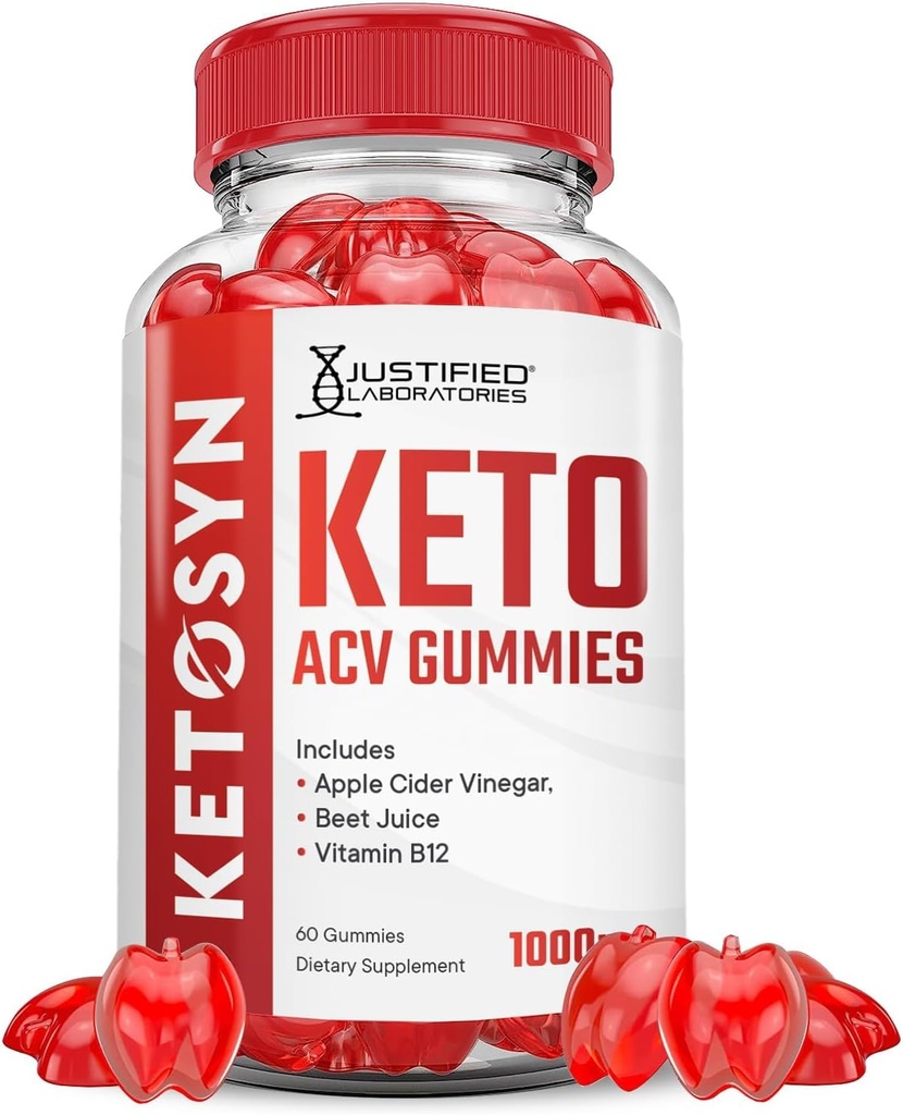 Justified Laboratories Ketosyn Keto ACV Gummies Advanced Formula 1000MG Ketosyn Keto Gummies Apple Cider Vinegar Formulated with Romegranate Beet Juice Powder B12 Vegan Non GMO 60 Gummys