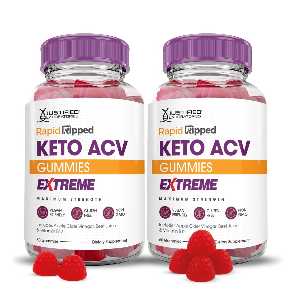 Justified Laboratories (2 Pack Rapid Rippped Keto ACV Gummies Extreme 2000MG Rapidripped Keto Gummies Apple Cider Vinegar Formed with Roomegranate Beet Buice Powder B12 Vegan Non GMO 120 Gummys