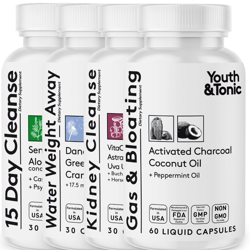 Youth & Tonic Complete Multi-Organ Detox & Repair – Καθαριστικό Κολώνων 15 ημερών, Kidney, Gut & Στομάχι Καθαριστές με Ισορροπία Νερού Υποστήριξη για Πλήρη Αποτοξίνωση Σώματος, Αέριο και Ανέπνευση & Υγεία ήπατος, 150 Χάπια