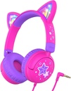 iClever Παιδικά ακουστικά Cat Ear, LED Light Up, 85dBA Safe Volume, Stereo Sound Toddler Ακουστικά για Travel School, Πτυσσόμενα 3.5mm Wired Παιδικά Ακουστικά για iPad Tablets, Meow Lollipop-Hot Pink