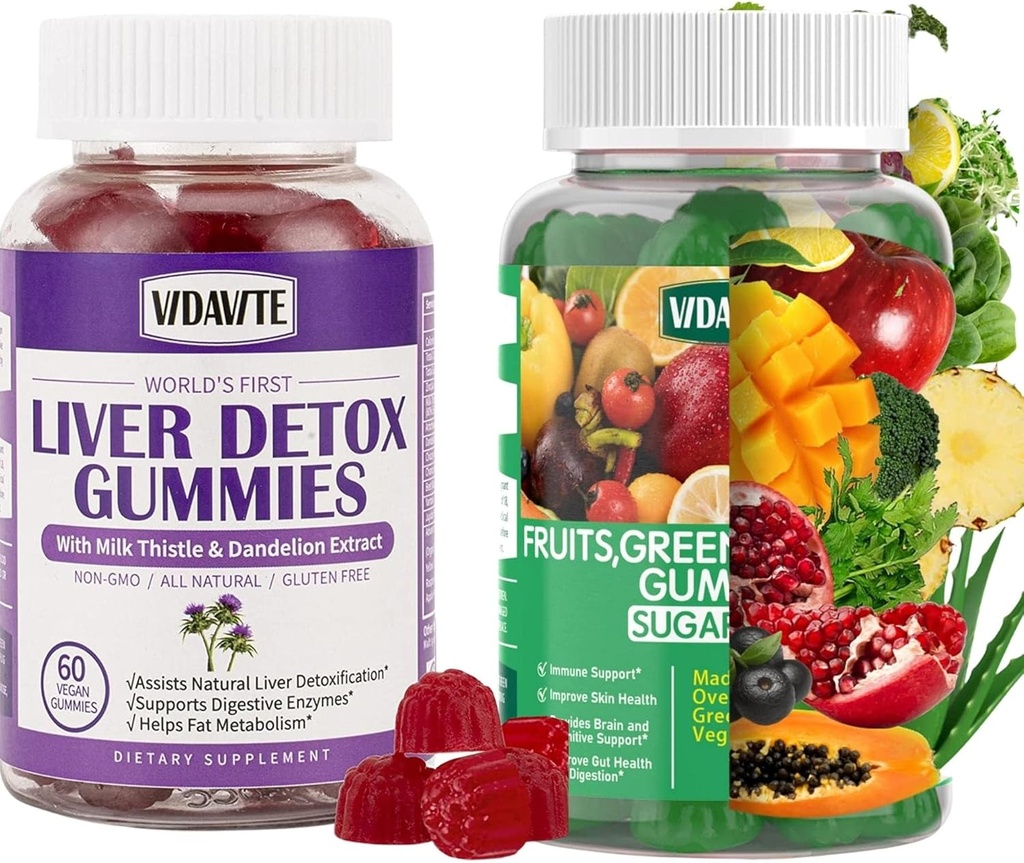 Δέσμη του ήπατος Cleanse Detox & Επισκευή Gummies + Φρούτα, Πράσινο και Veggie Gummies (30-Day Supply)