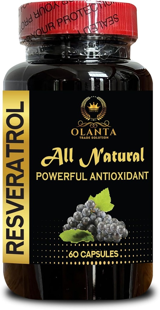 RESVERATROL Extract - Κοινό συμπλήρωμα υγείας, χωρίς γλουτένη αντιοξειδωτικά, Resσβερατρόλη υψηλής ισχύος, Βιολογικά αντιοξειδωτικά συμπληρώματα, Ενεργειακή υποστήριξη - 1 φιάλη 60 κάψουλες