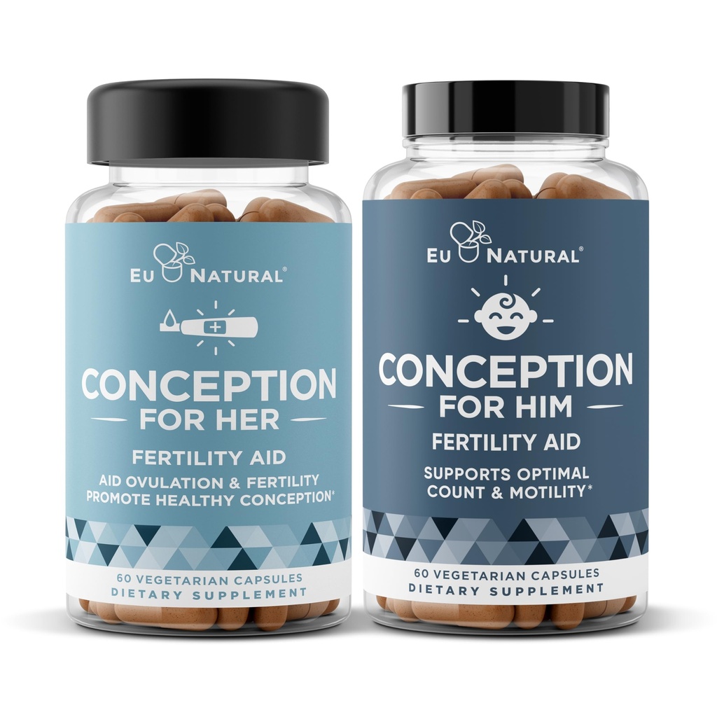 Conception Fertility for Her & Him Bundle - Συμπληρώματα γονιμότητας Combo για γυναίκες και άνδρες – Προγεννητικές βιταμίνες – Προώθηση ισορροπίας ορμονών, συνέπεια κύκλου, ωορρηξία βοήθειας – 120 κόμης