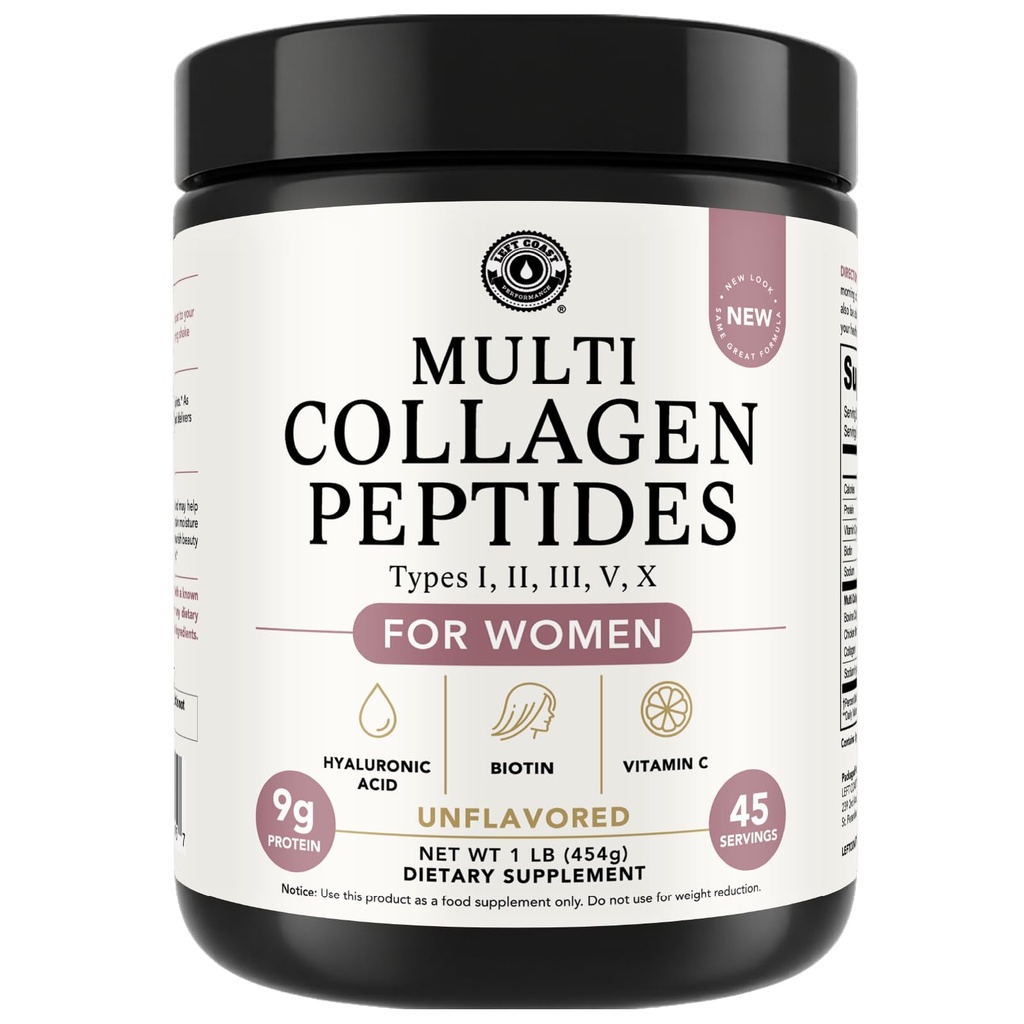 Πολλαπλών τύπων σκόνης κολλαγόνου Peptides I, II, III, V, X Multi Collagen Protein Powder with Hyaluronic Acid, Biotin, Vitamin C, For Skin Hair Nails Joints and Gut Health - Keto, Non-GMO Supplement