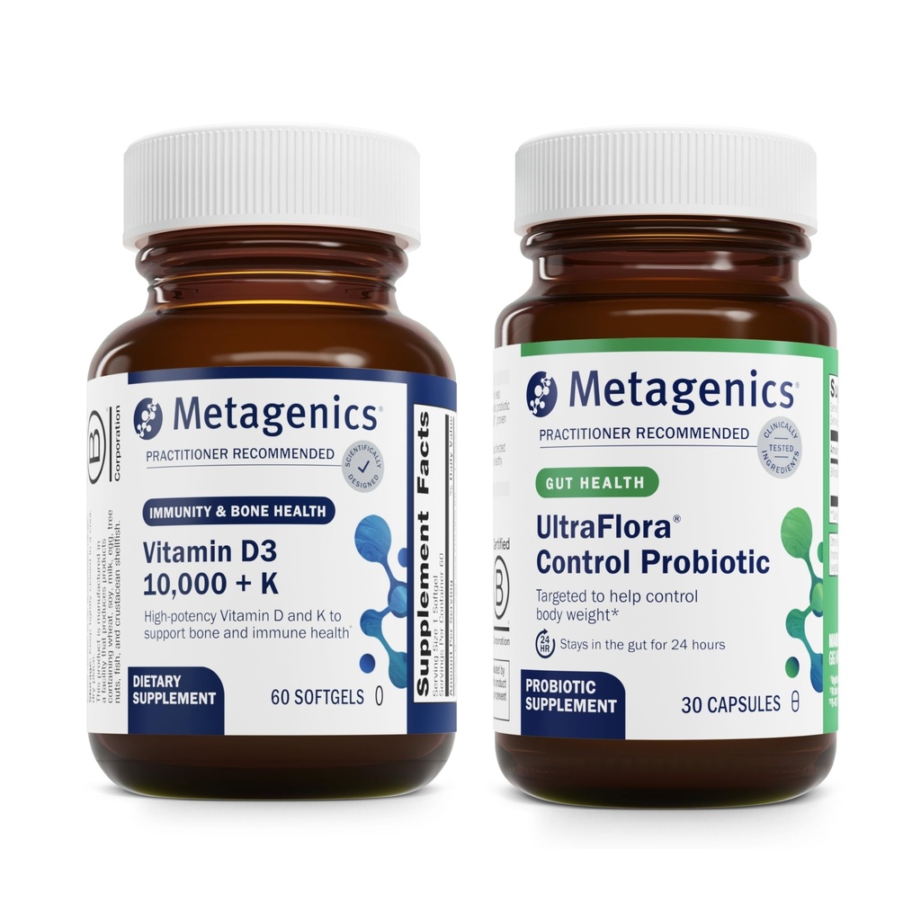 Μεταγονική Βιταμίνη D3 10.000 + K (60 Softgels) & UltraFlora Control Probiotic (30 Services) - Υποστηρίζει την υγεία των οστών και της καρδιάς - Βοηθά υγιή σύνθεση σώματος