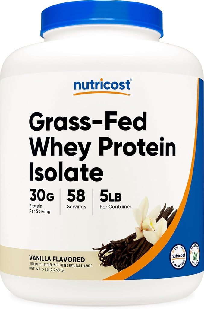 Nutricost Grass-Fed Whey Protein Isolate (Vanilla) 5LBS - Μη ΓΤΟ, Χωρίς γλουτένη, Φυσικές Γεύσεις