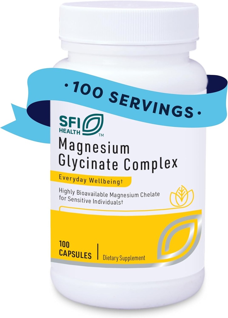 Klaire Labs SFI Health Magnesium Glycinate Complex - Χηλικό Μείγμα Μαγνησίου για Βέλτιστη Απορρόφηση - Υποστηρίζει Υγιή Οστά, Μύες & Ενεργειακά Επίπεδα - Απαλό στην Πέψη (100 Κάψουλες)