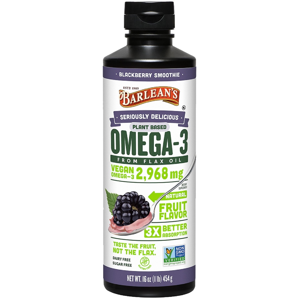 Vegan Omega 3 6 9 Flaxseed Oil Liquid Supplement, BlackBerry Smoothie, Flax Seed Oil, 2,968 mg ALA Λιπαρά οξέα, μη ΓΤΟ και χωρίς γλουτένη, 16 oz